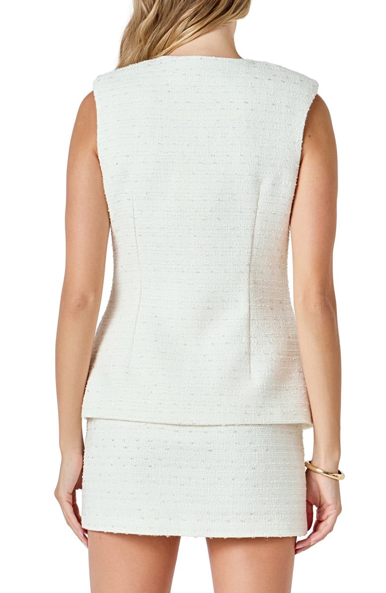 Endless Rose Jewel Button Tweed Vest, Alternate, color, Cream