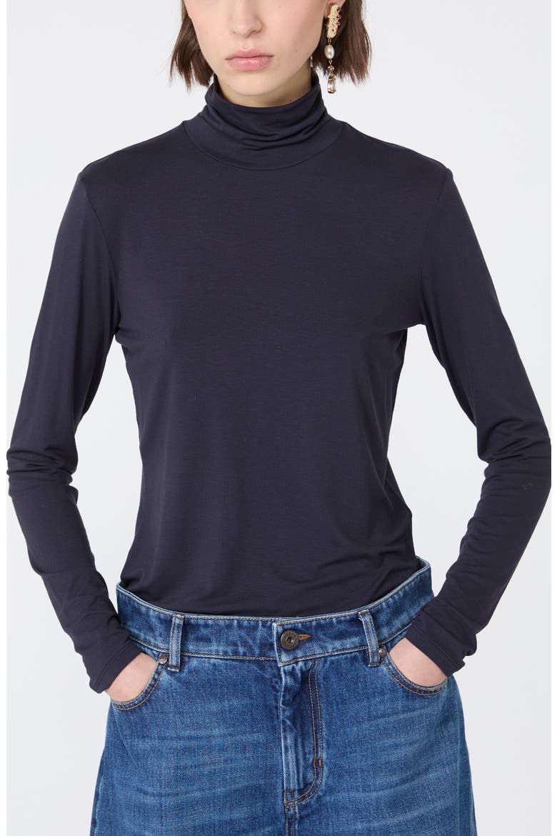 Turtleneck Jersey Top, Main, color, NAVY