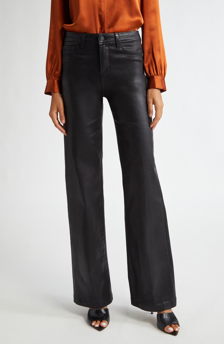 L'AGENCE Clayton High Waist Wide Leg Pants, Main, color, Noir Coated