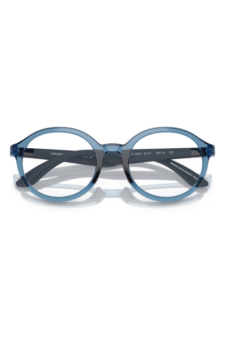 Emporio Armani Kids' 48mm Round Optical Glasses, Alternate, color, Shiny Blue / Demo Lens