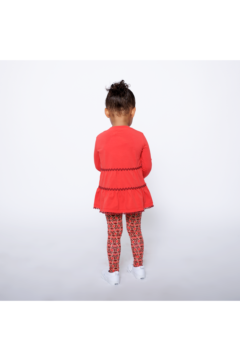 Girls Ruffle Hem Tiered Tunic and Legging Set, Alternate, color, Red Multicolor