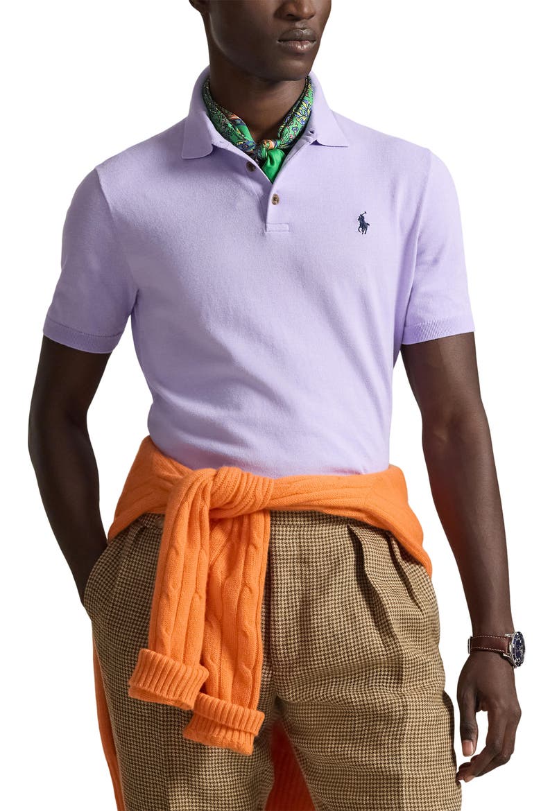 Short Sleeve Cotton Polo Sweater, Main, color, POWDER PURPLE