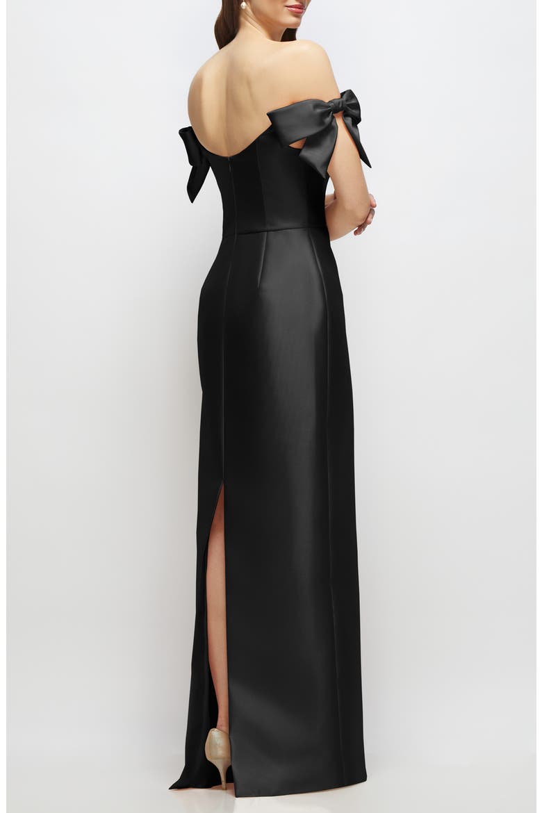 Off the Shoulder Satin Column Gown, Alternate, color, BLACK
