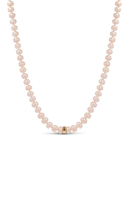 Sheryl Lowe 14k Pearl 8mm Knotted Necklace With Smooth Rondelle In Pearl/gold