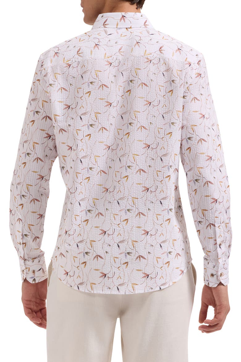 Julian Shaped Fit Leaf Print Cotton Seersucker Button-Up Shirt, Alternate, color, WHITE