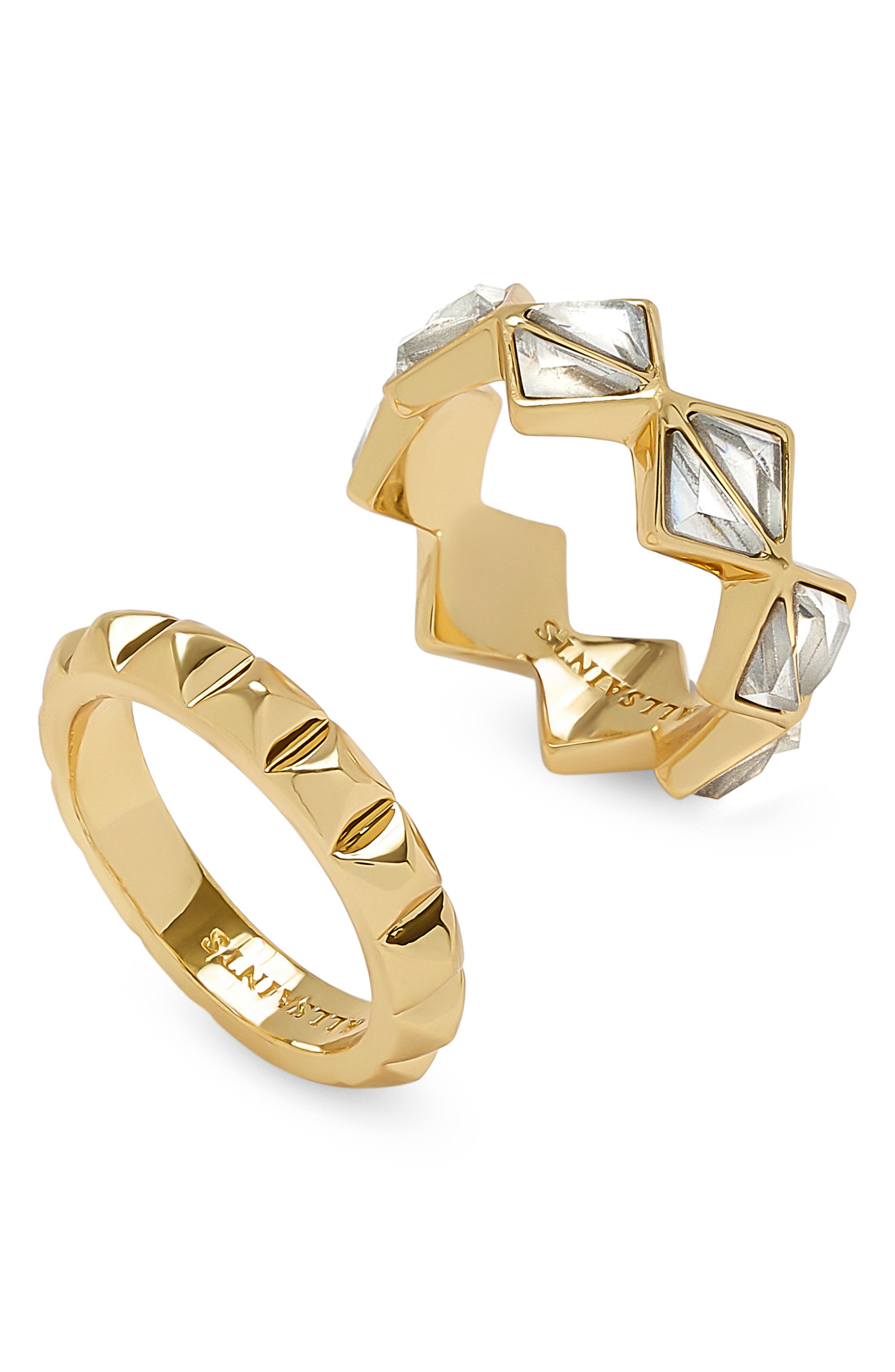 AllSaints Set of 2 Geometric Crystal Band Rings