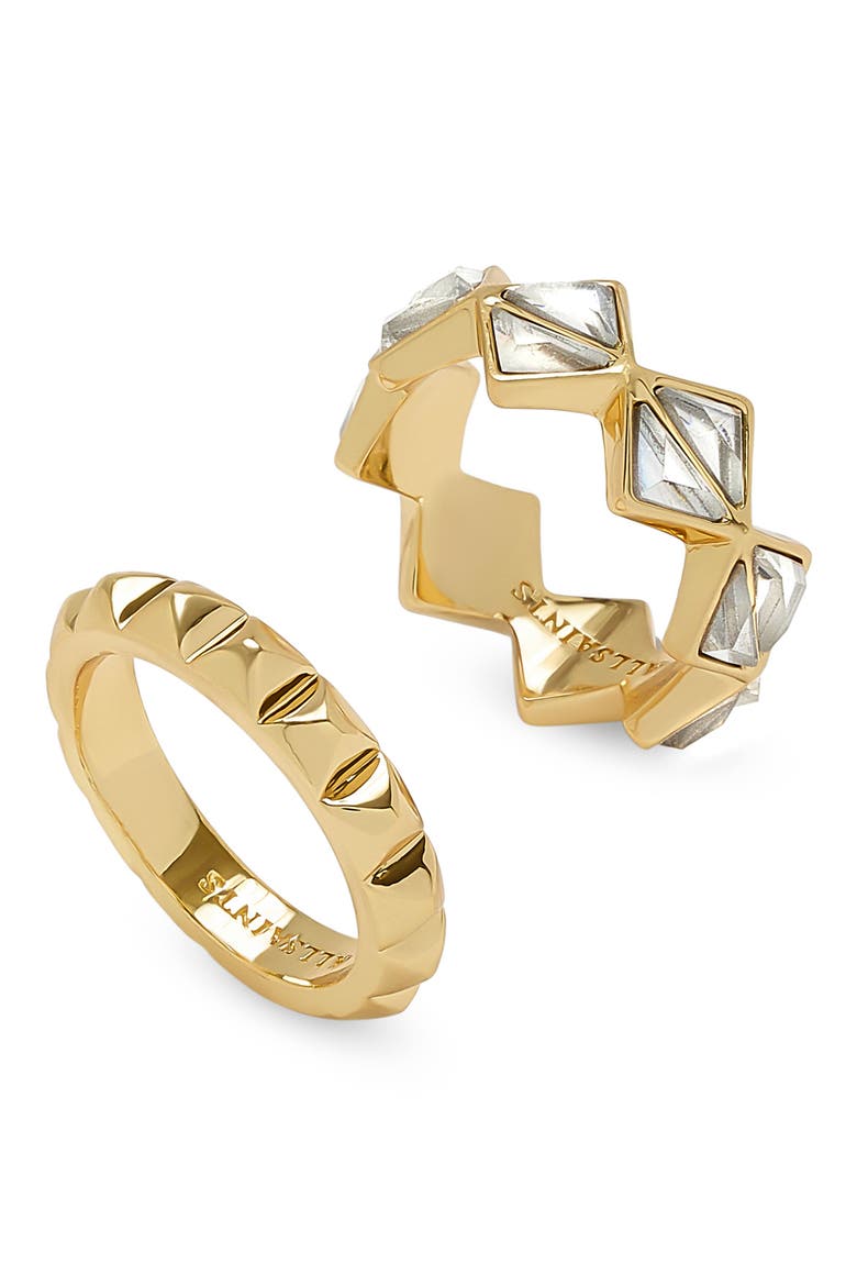 Set of 2 Geometric Crystal Band Rings, Main, color, GOLD