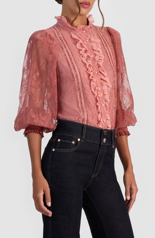 Alice And Olivia Alice + Olivia Eugenia Lace High Neck Button-up Shirt In Pink