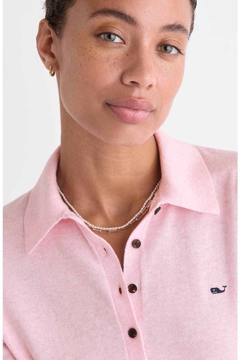 Cotton and Cashmere Polo Sweater, Alternate, color, PINK DRINK HEATHER