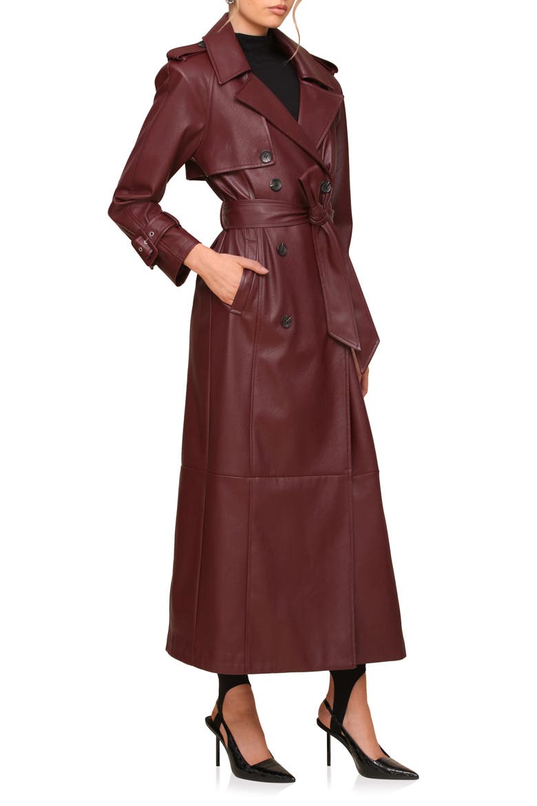 Faux-Ever Leather™ Maxi Trench Coat, Alternate, color, MULBERRY