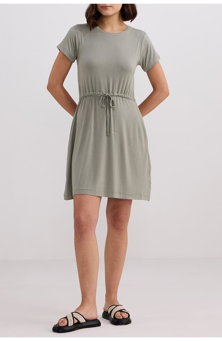 Reistor Drawstring Short T-shirt Dress, Main, color, Light Olive