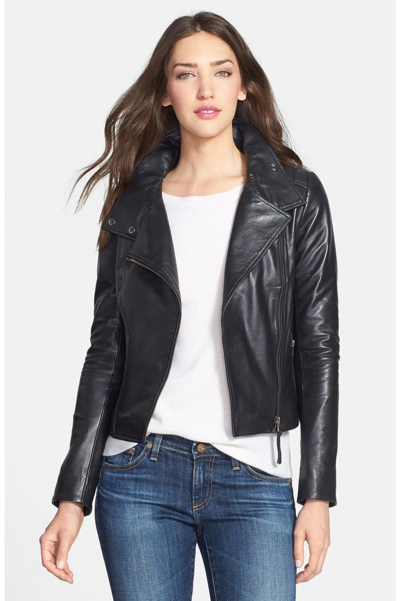 'Besa' Leather Moto Jacket, Main, color, BLACK