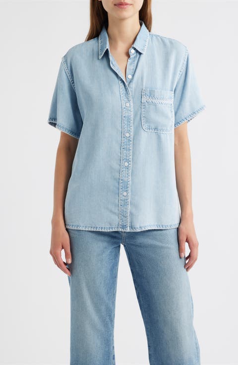 Lea Stitch Accent Button-Up Shirt