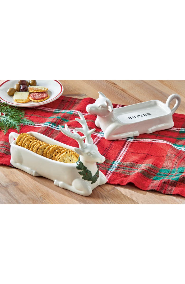 tag Farmhouse Christmas Cow Shaped White Stoneware Butter Dish, Alternate, color, White