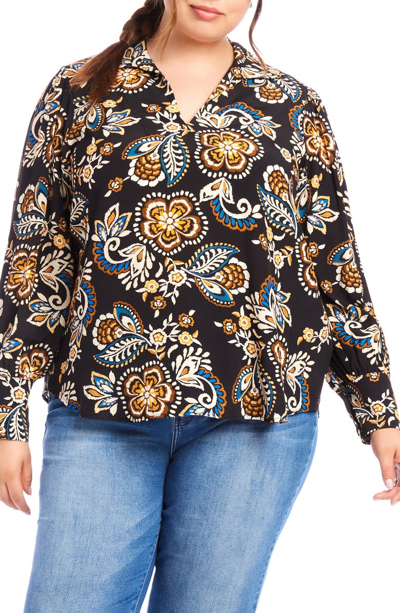 Karen Kane Floral Print Spread Collar Top, Main, color, 