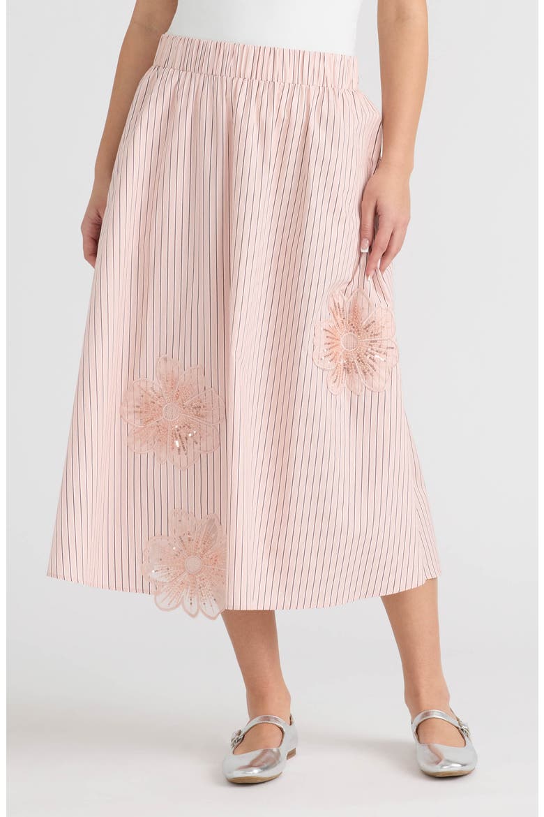 Appliqué Poplin Midi Skirt, Main, color, MULTI ROSE STRIPE
