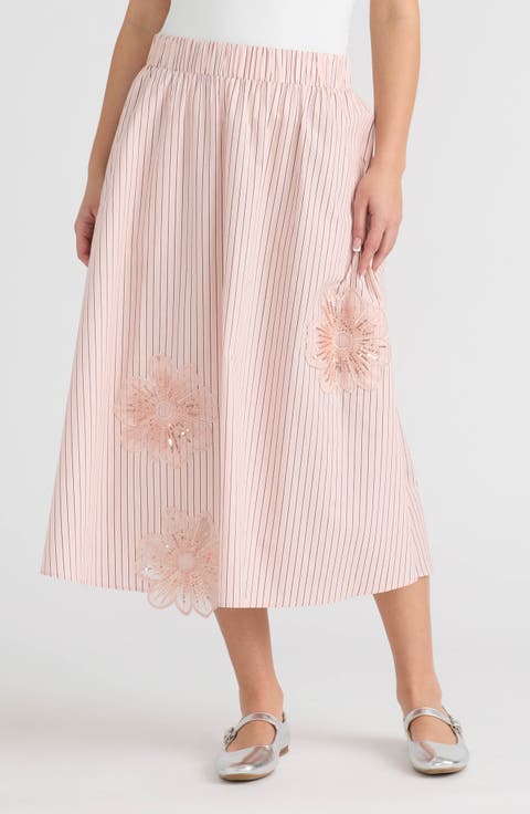 Appliqué Poplin Midi Skirt