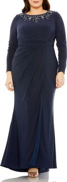 FABULOUSS BY MAC DUGGAL Long Sleeve Embellished Neckline Jersey Gown