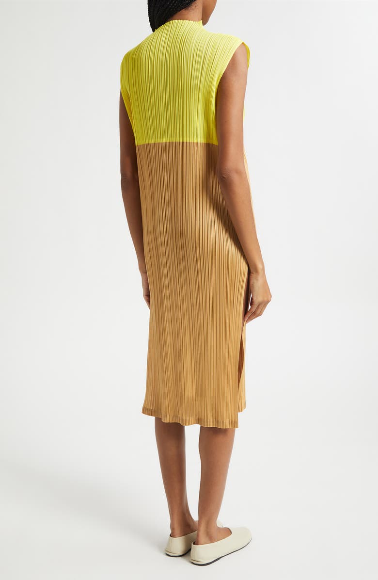 Pleats Please Issey Miyake Swing Colorblock Pleated Convertible Midi Dress, Alternate, color, Yellow