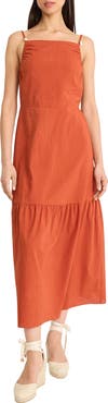 The Good Journey Ruched Open Back Drop Waist Cotton Midi Sundress