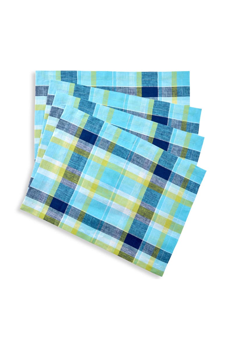 Solino Home Linen Placemats - Summer Madras Plaid, 14" x 19" Inch, Main, color, Blue Plaid