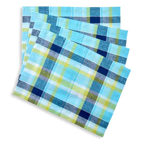Linen Placemats - Summer Madras Plaid, 14" x 19" Inch