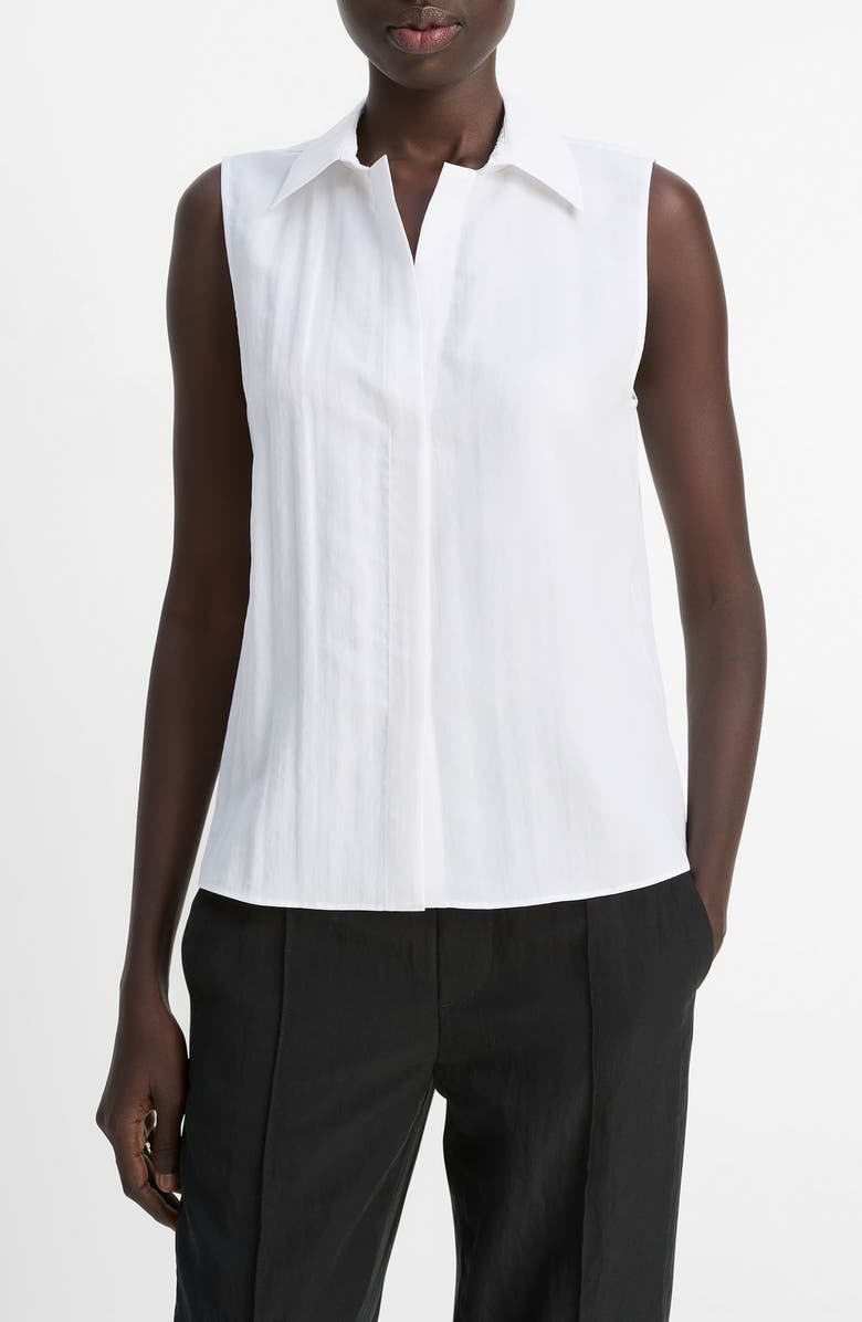 Vince Boxy Sleeveless Button-Up Shirt, Main, color, Optic White