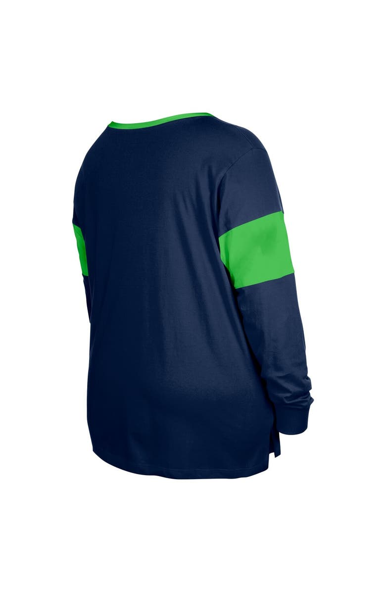 New Era Women's New Era College Navy Seattle Seahawks Plus Size Lace-Up Notch Neck Long Sleeve T-Shirt, Alternate, color, College Navy