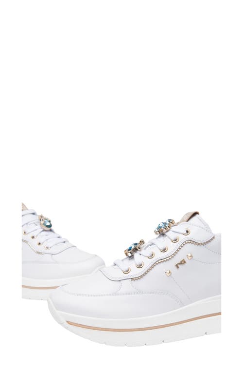 Nerogiardini Crystal Embellished Lace-up Sneaker In White