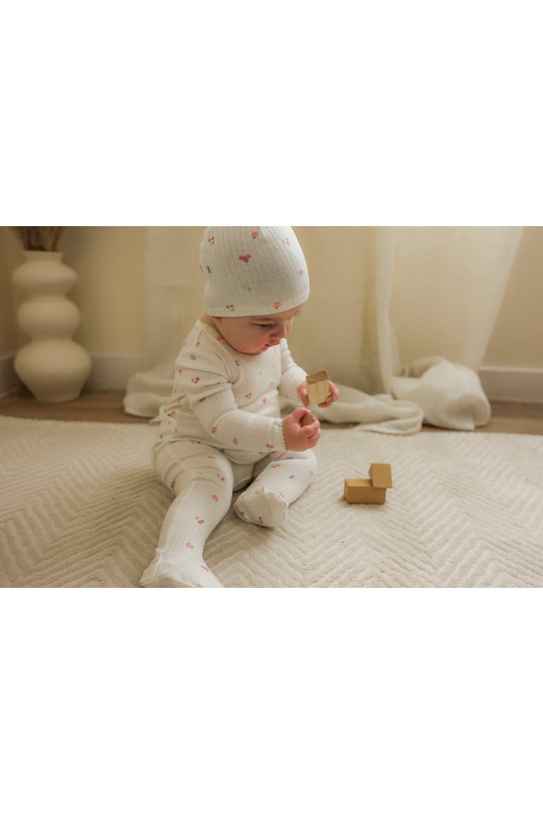 Fruit Pointelle Scallop Trim Romper and Hat Set, Alternate, color, Off White/Pink