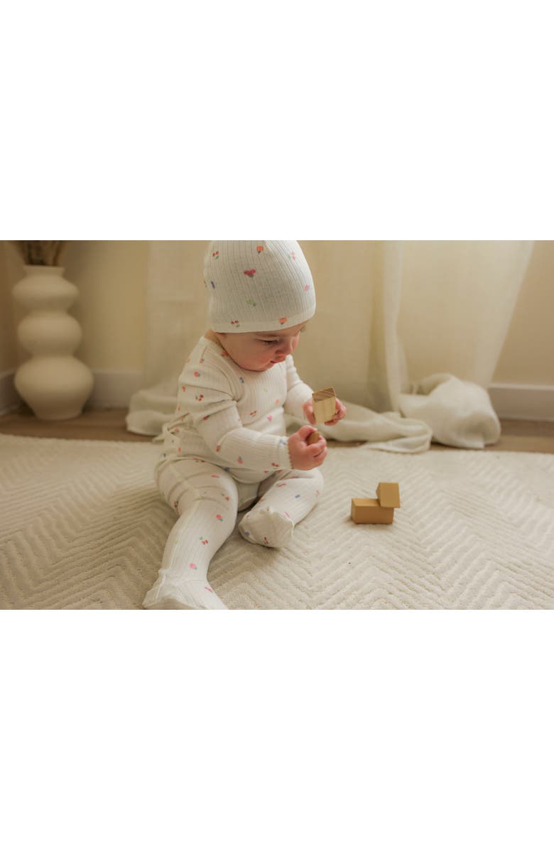 Lux Baby Fruit Pointelle Scallop Trim Romper and Hat Set, Alternate, color, Off White/Pink