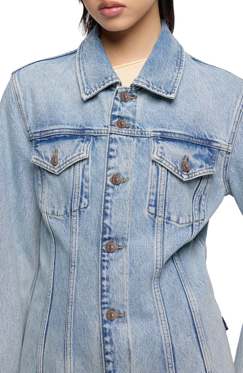 7 For All Mankind Cinched Release Fray Hem Denim Trucker Jacket, Alternate, color, Blue Erosion