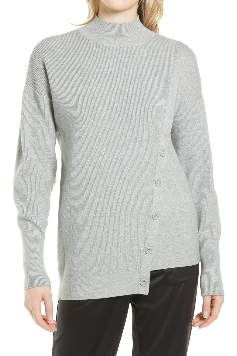 Mock Neck Stitch Mix Sweater, Main, color, GREY HEATHER
