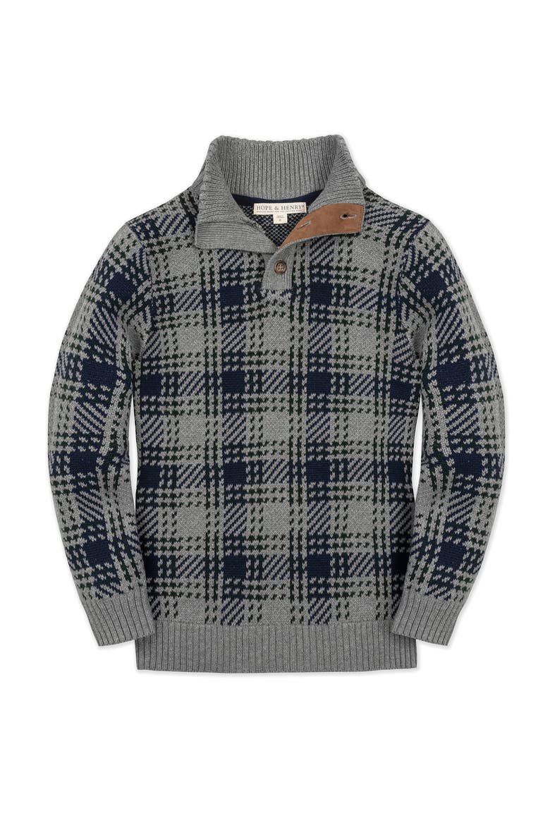 Kids' Organic Mock Neck Intarsia Sweater, Main, color, Classic Gray Plaid Intarsia