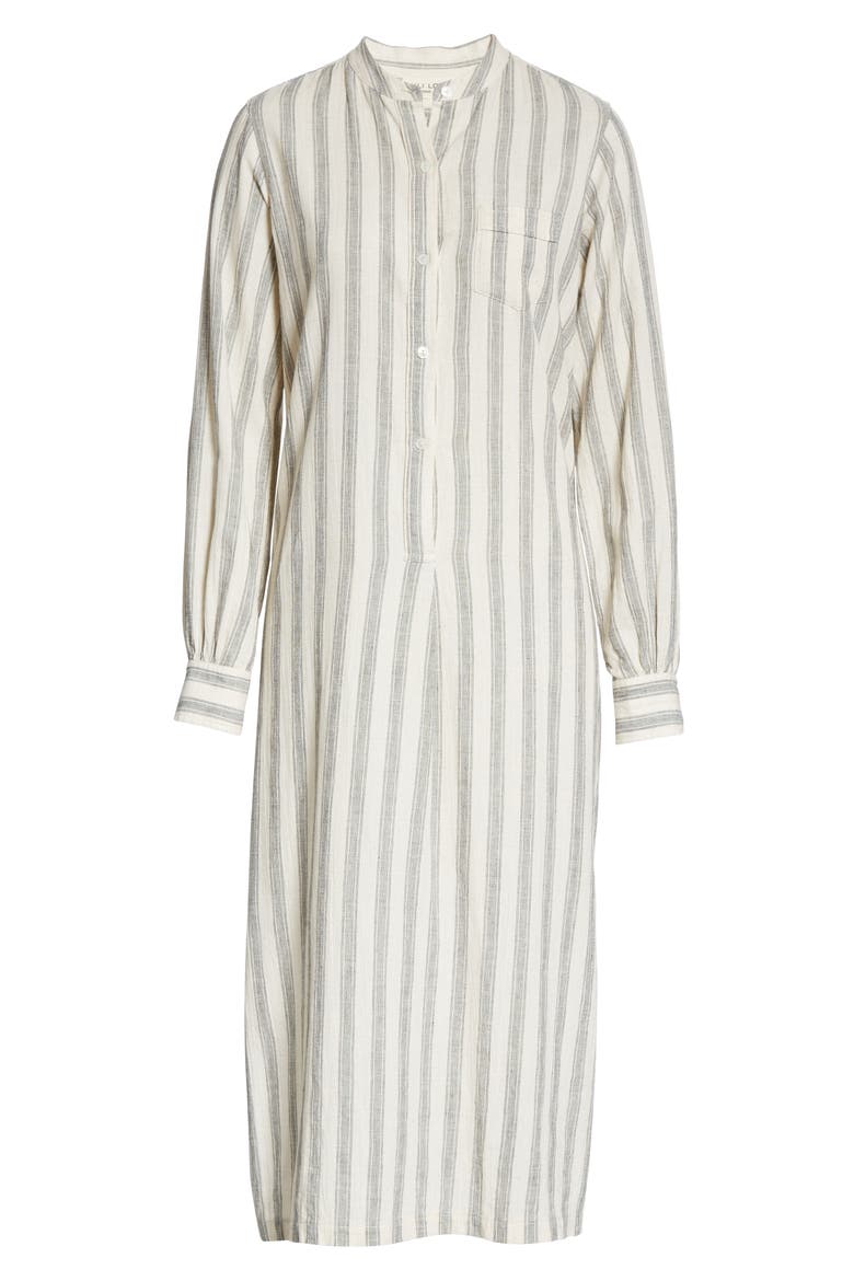 Malia Long Sleeve Stripe Cotton & Linen Midi Dress, Alternate, color, NATURAL/ BLACK STRIPE