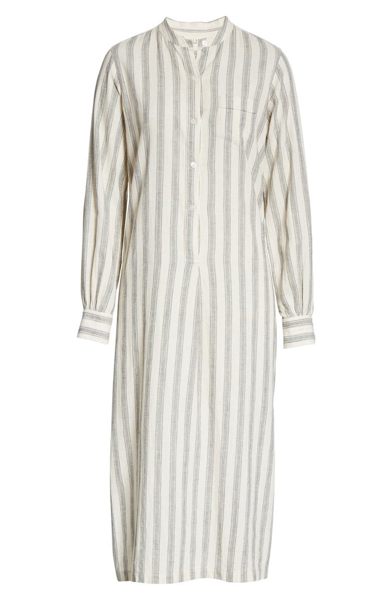 Nili Lotan Malia Long Sleeve Stripe Cotton & Linen Midi Dress, Alternate, color,