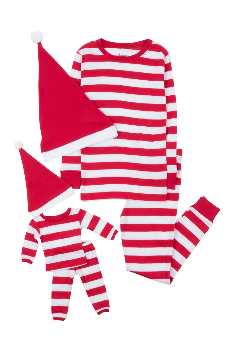 Santa Stripe Pajama & Matching Doll Pajama Set, Alternate, color, RED