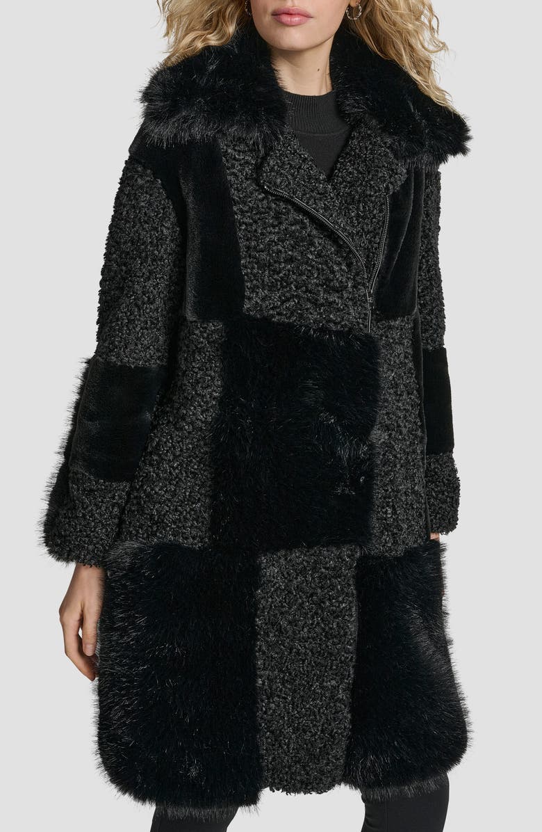 DKNY Patchwork Mixed Faux Fur Coat, Main, color, 