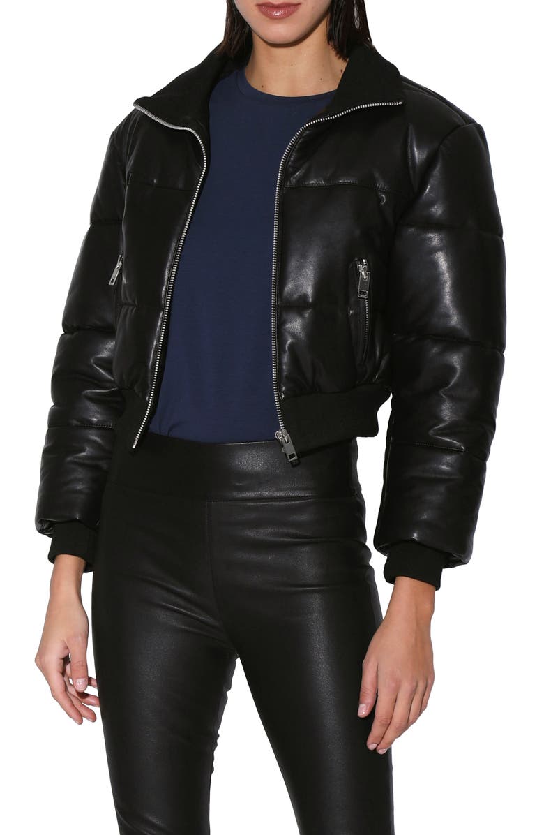 Walter Baker Laylah Leather Crop Puffer Jacket, Main, color, 