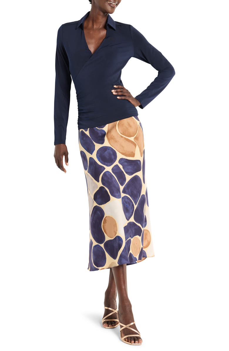 NIC+ZOE Playful Pebble Satin Bias Midi Skirt, Alternate, color, Neutral Multi