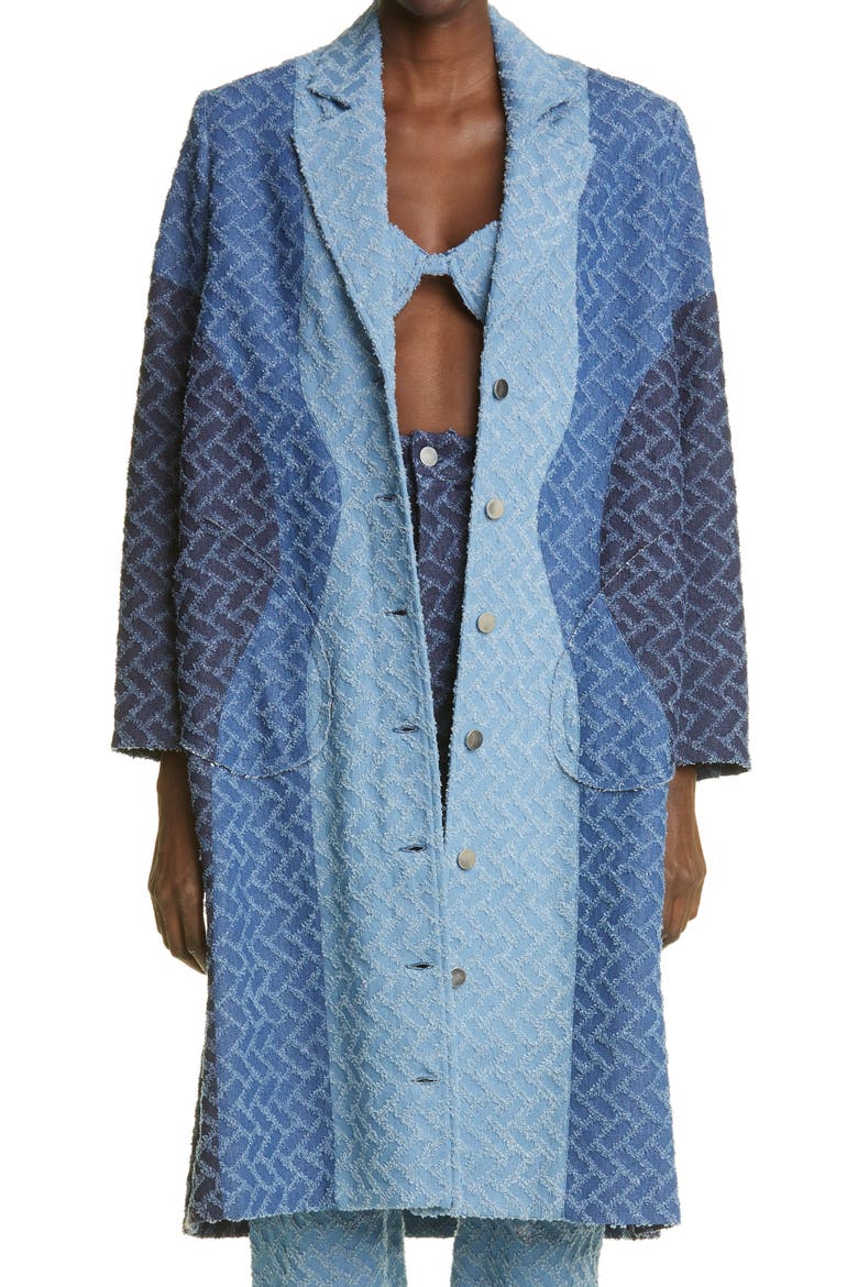 Geo Pattern Denim Coat, Main, color, BLUE