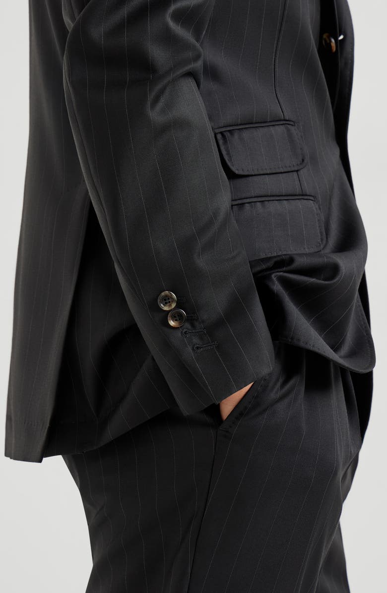 Brunello Cucinelli Chalk stripe unconstructed Cavallo blazer, Alternate, color, Black