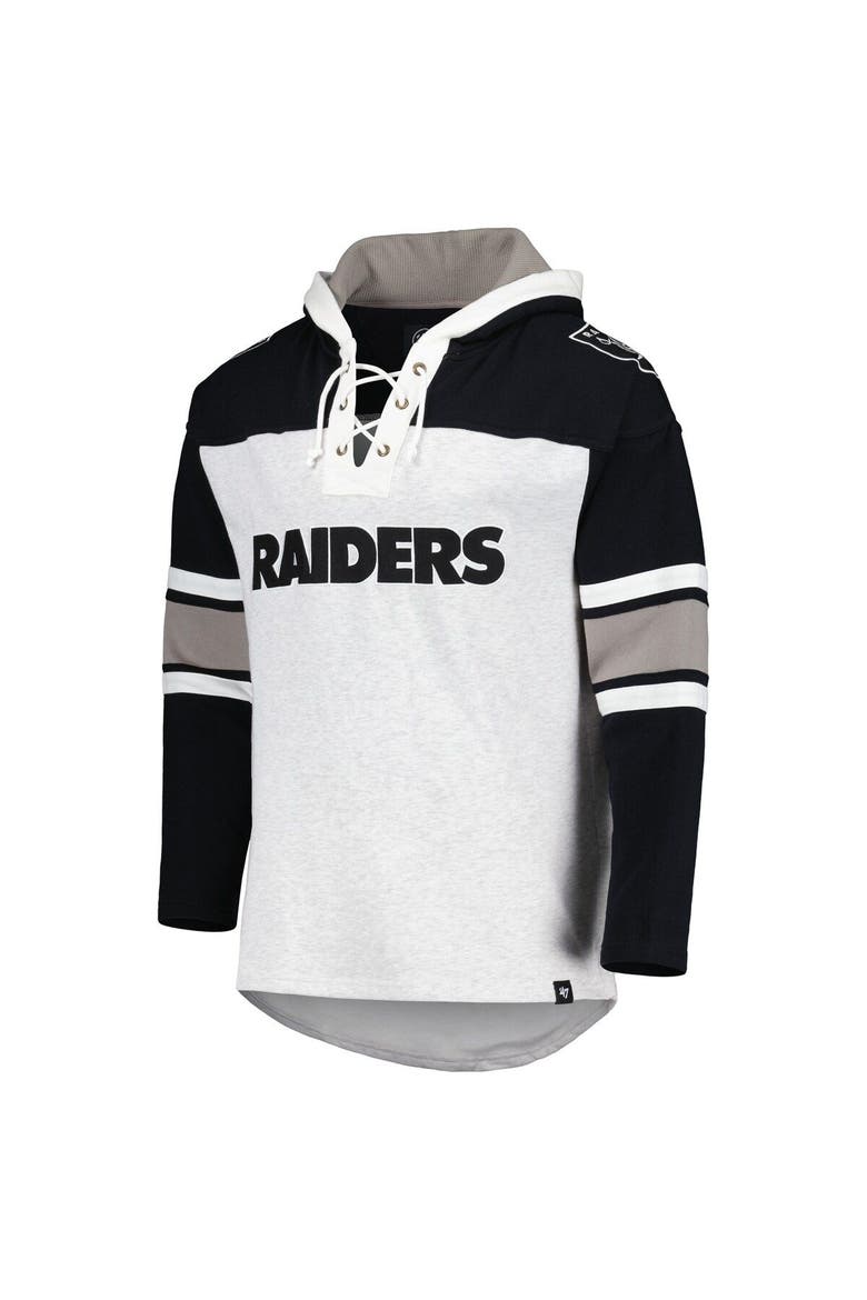 Men's '47 Las Vegas Raiders Heather Gray Gridiron Lace-Up Pullover Hoodie, Alternate, color, Gray