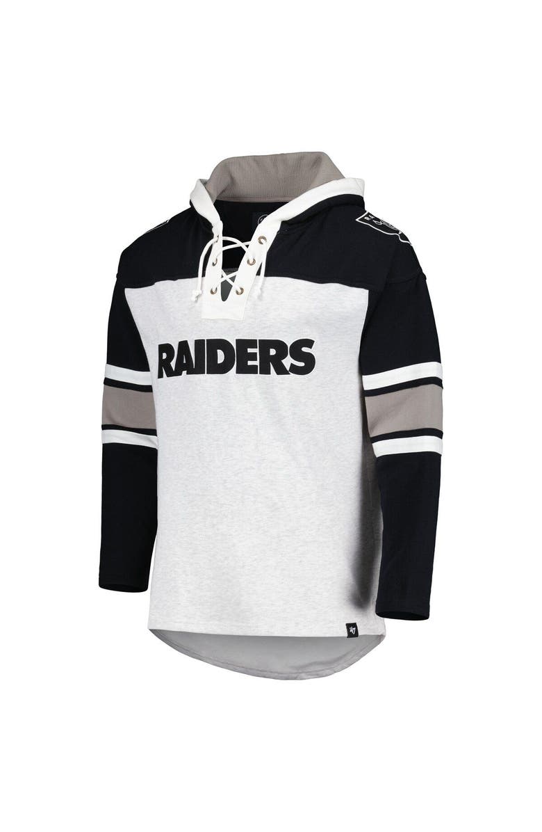 '47 Men's '47 Las Vegas Raiders Heather Gray Gridiron Lace-Up Pullover Hoodie, Alternate, color, Gray
