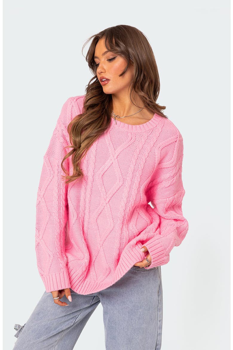 Kennedy Oversize Cable Stitch Sweater, Alternate, color, PINK