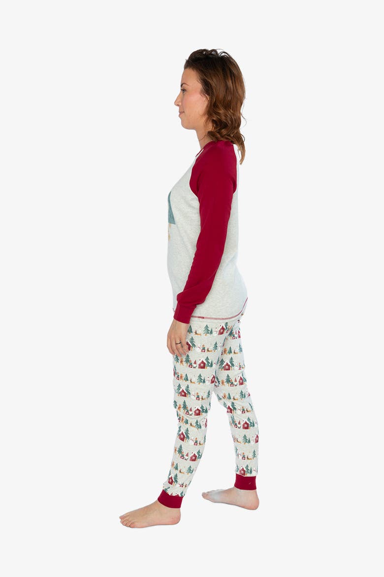 Women Christmas Organic Cotton Top Pants Two Piece Pajama Set, Alternate, color, Holiday Print