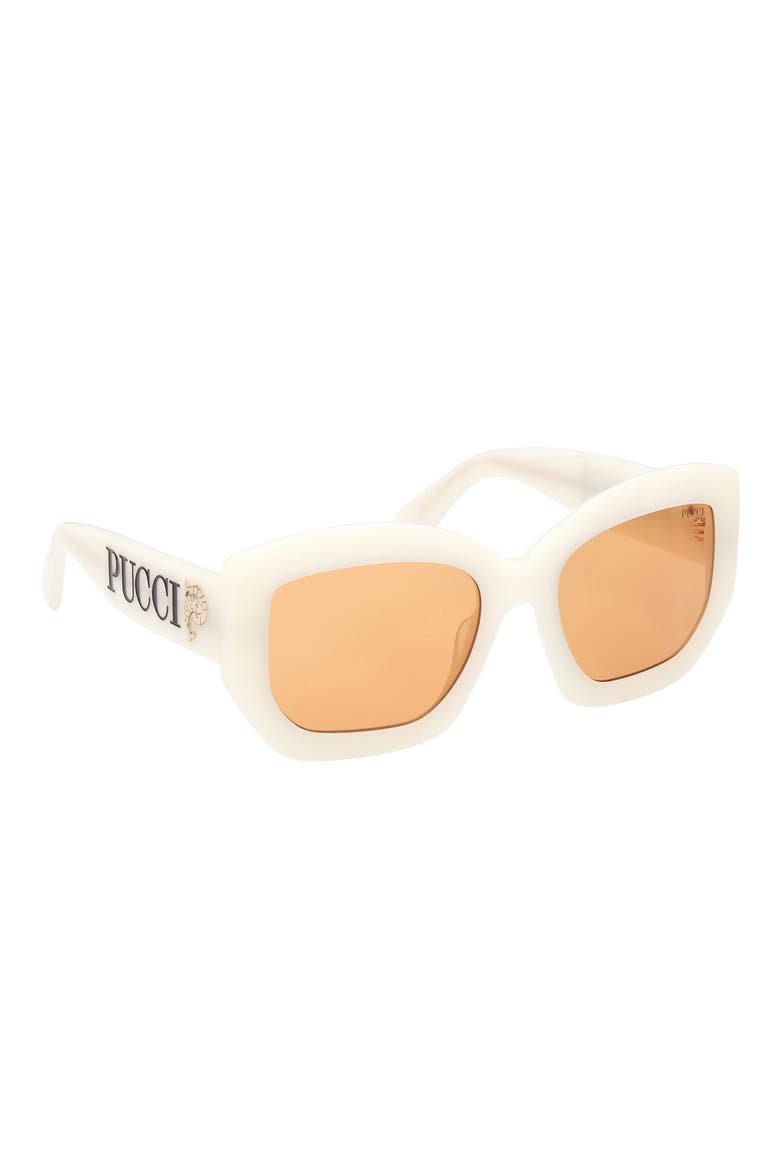 54mm Geometric Sunglasses, Alternate, color, IVORY/ GOLD / ORANGE LENSES