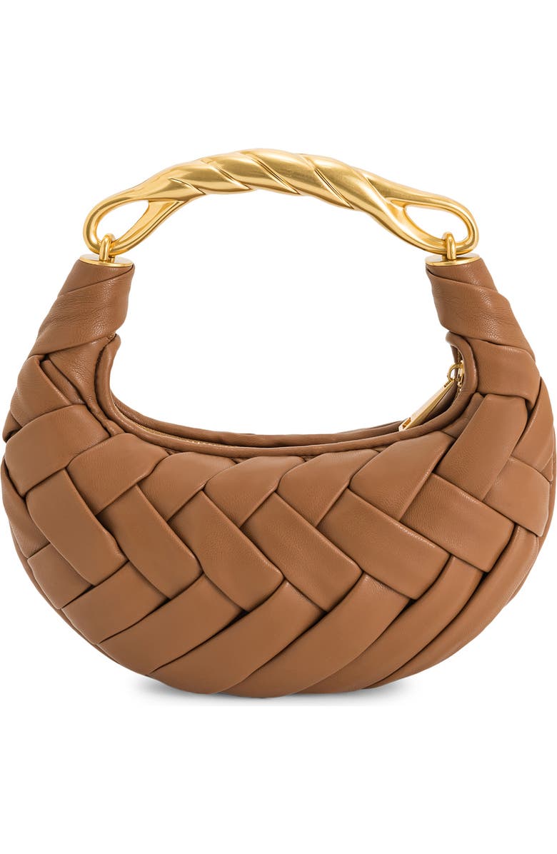 JW PEI Orla Woven Faux Leather Clutch, Main, color, Brown Leather With Gold