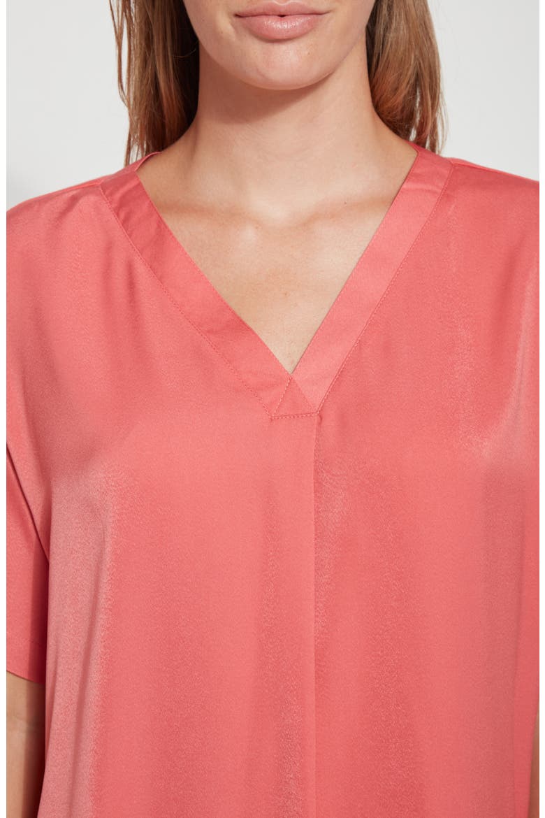 Lyssé Stevie V-Neck Satin Top, Alternate, color, CORAL TOUCH