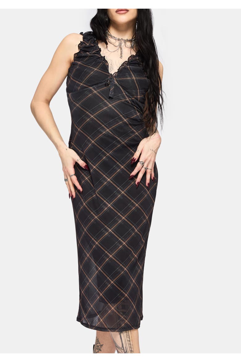 Sorrowelle Checked Mesh Midi Dress, Alternate, color, Black